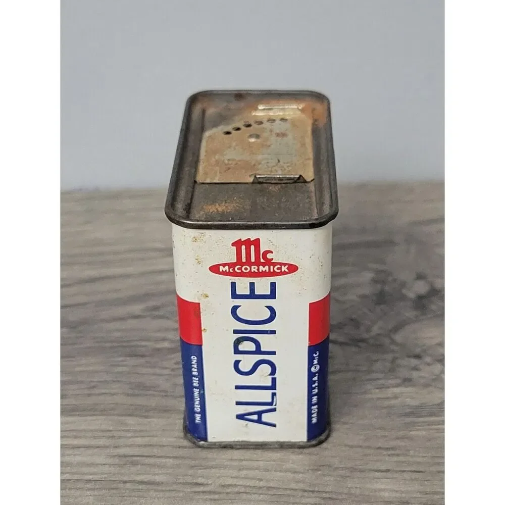 Vintage McCormick Collectible Spice Tin Ground Allspice Red White Blue
